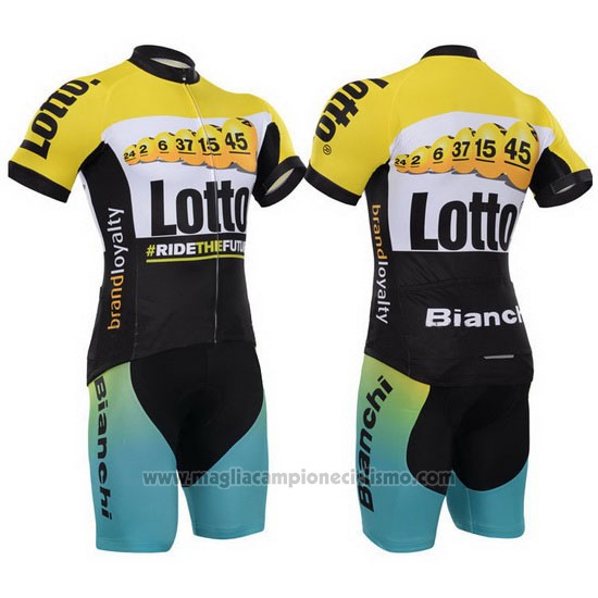 2015 Abbigliamento Ciclismo Lotto NL Jumbo Nero e Giallo Manica Corta e Salopette
